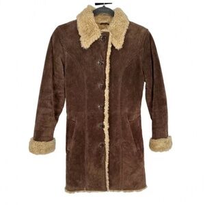 Wilsons Leather Vintage 90s Brown Suede and Cream Sherpa Lined Coat Size XS